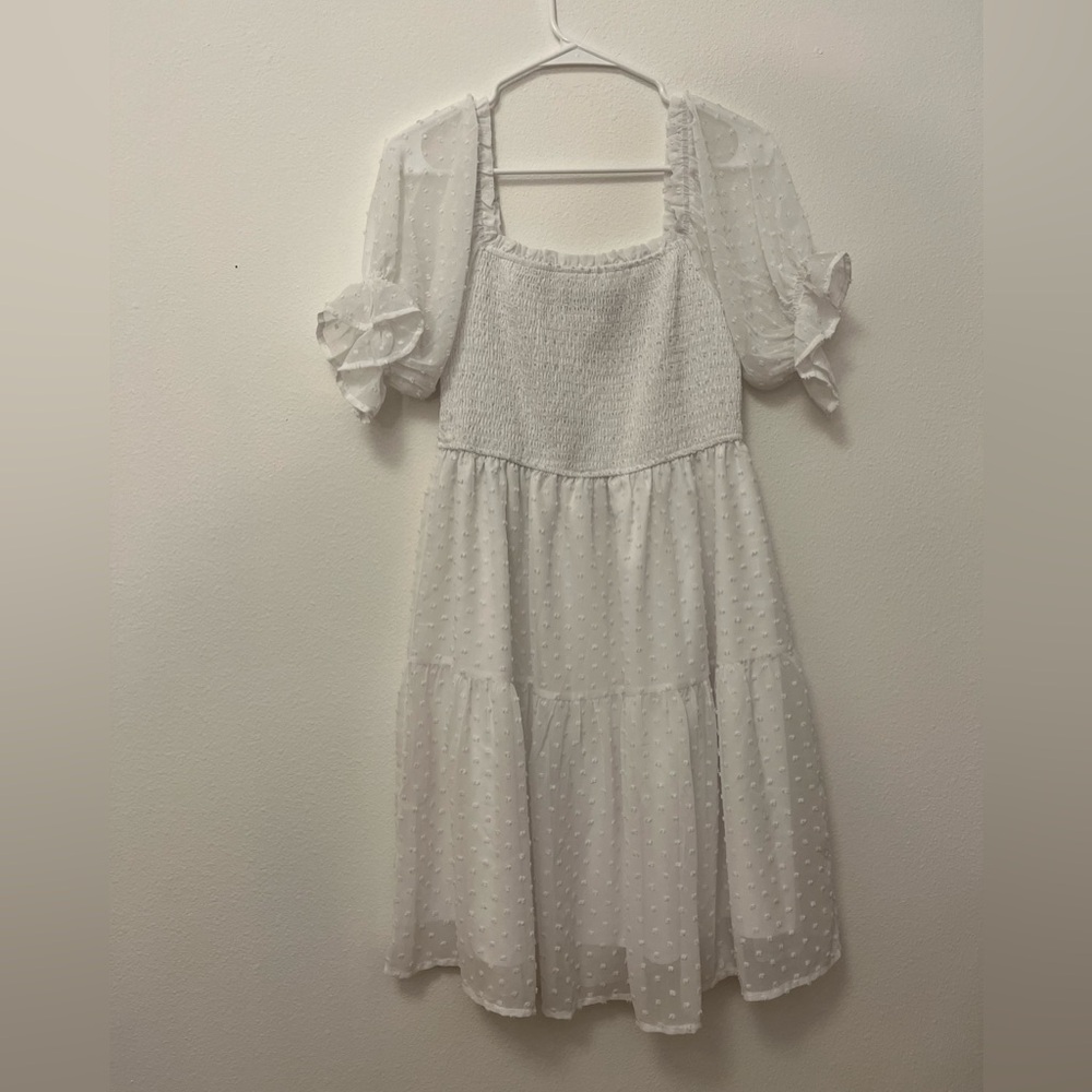 White Puff Sleeve Short Mini Dress